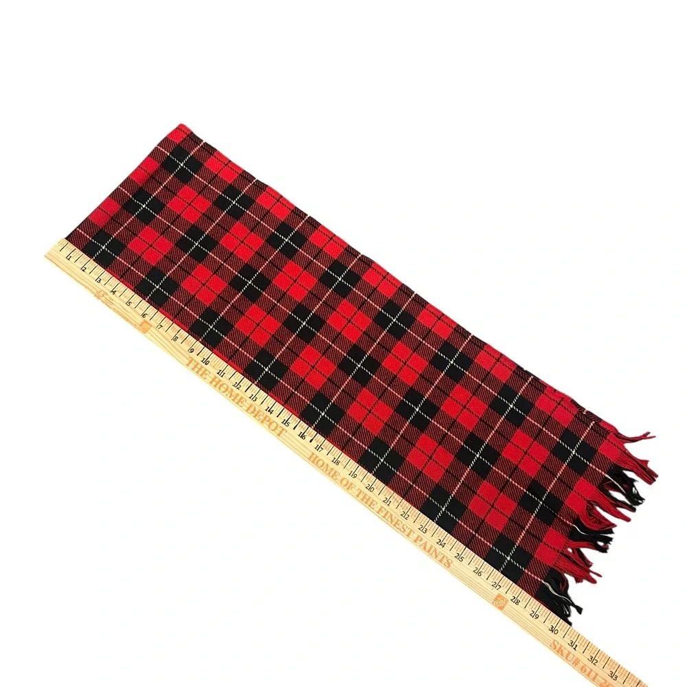 Vintage Pendelton Fringe Scarf‎ 100% Virgin Wool Red Tartan Plaid Made in USA